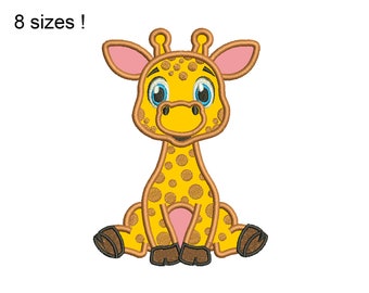 Baby Giraffe Applique Machine Embroidery Design, 8 Sizes (Digital File)
