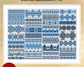 Sampler Borders Cross Stitch Pattern, 46 Decorative Borders Cross Stitch Pattern, Folk ornament Embroidery Pattern, PDF file