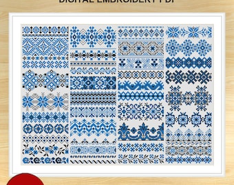 Sampler Borders Cross Stitch Pattern, 46 Decorative Borders Cross Stitch Pattern, Folk ornament Embroidery Pattern, PDF file