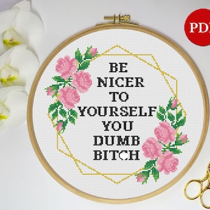 Patrón de punto de cruz de una divertida corona floral sarcástica (patrón PDF)