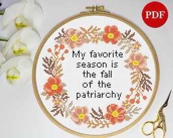 Fall of Patriarchy Cross Stitch Pattern: Feminist Embroidery (PDF Pattern)