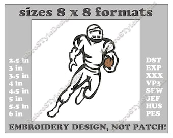 Football Player Outline Embroidery Design: 8 Sizes (Digital File)