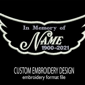Custom Memorial embroidery design, Wings Memory Machine Embroidery Design Files