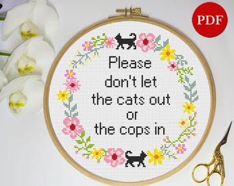 Funny Cats and Cops Cross Stitch Pattern: Sarcastic Home Decor (PDF Pattern)