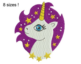 Unicorn with Stars Embroidery Design (8 Sizes) (Digital File)