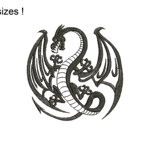 Dragon Embroidery Design, Monochrome Dragon Machine Embroidery Designs, Black Dragon with wings Design Files, 8 sizes