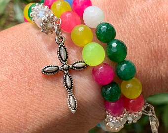 Glass Bead Rosary Wrap Bracelet: Catholic Jewelry Gift