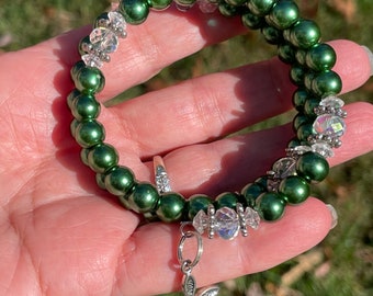 Rosary wrap bracelet, catholic jewelry, green glass beads, catholic gift