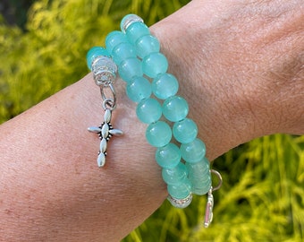 Rosary wrap bracelet, catholic gift, gift for her, catholic jewelry, wraparound bracelet, glass bead bracelet