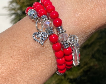 Red Glass Bead Prayer Wrap Bracelet: Catholic Gift for Mom