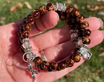 Handcrafted Brown Mosaic Glass Bead Prayer Wrap Bracelet