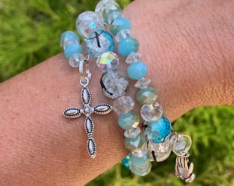 Glass Bead Prayer Wrap Bracelet: Catholic Religious Gift