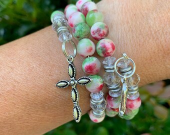 Mashan Jade rosary wrap bracelet, 5 decade rosary, catholic jewelry