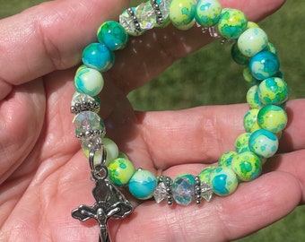 Yellow/Green Rosary Wrap Bracelet – Handmade Catholic Faith Jewelry Gift