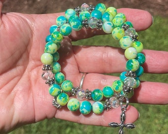 Yellow/Green Prayer Wrap Bracelet – Handmade Catholic Faith Jewelry Gift
