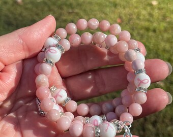 Breast cancer bracelet, prayer wrap bracelet, gift for breast cancer survivors, think pink