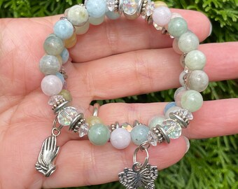 Pastel Prayer Wrap Bracelet – Handmade bracelets, Faith Jewelry Gift for Easter or Butterfly Lovers
