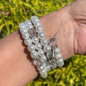 Prayer wrap bracelet, gift for her, pearl white glass beads, religious gift, wedding accessory image 2