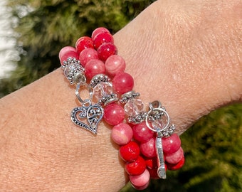 Prayer wrap bracelet, gift for her, red mosaic glass beads, religious gift