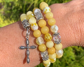 Yellow Easter Prayer Wrap Bracelet – Handmade bracelets, Catholic Faith Jewelry Gift for Easter
