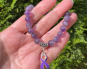 Domestic violence survivor, purple ribbon stretch bracelet, Lupus awareness, Cancer survivor gift, Overdose awareness bracelet
