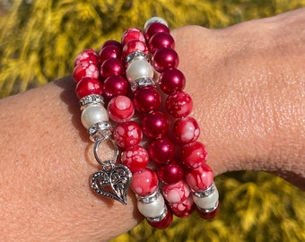 Prayer wrap bracelet, gift for her, gift for mom, red glass beads