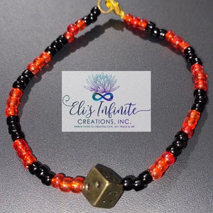 Ilde de Eleggua con Cuentas Brillante Grande 5mm y Dado / Eleggua Bracelet with Shiny Large 5mm Seed Beads & Dice