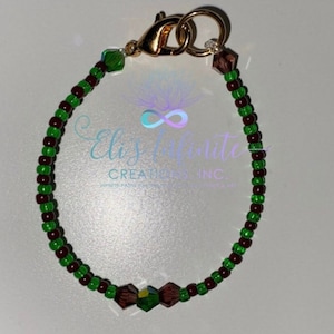 Ilde Elastico Yoruba de Orula - Cuentas Pequeñas y Cristal Checo - Small Beads & Czech Crystals - Transparent Green and Solid Reddish Brown