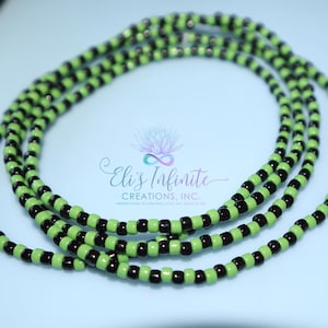 Eleke / Necklace of Oggun with High Quality Medium (2-3mm) Solid Green and Black Seed Beads in a Pattern of 1 each Color in Repeat