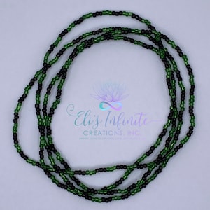 Collar Eleke de Oggun - Cuentas Pequeña (2mm) Verde Brillosa y Negro Solido - Small 2mm Silver-Lined Green and Solid Black Beads 3x3