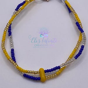 Ilde of Two Waters Ochun & Yemaya with Small/Tiny 1.5-2mm Seed Beads and 2 Strings with Solid Yellow Crystal Bead in Center - Elastic Thread
