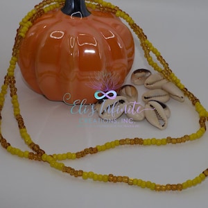 Eleke of Ochun with Large 4-4.5mm Solid Yellow and Transparent Honey Seed Beads in a Pattern of 5 each Color