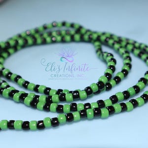 Eleke / Necklace of Oggun with High Quality Large (4-4.5mm) Solid Green and Black Seed Beads in a Pattern of 1 of each Color