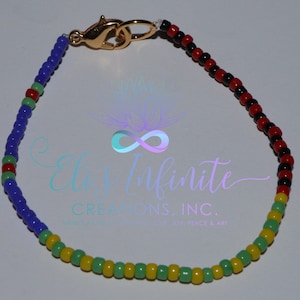 Ilde Elastico de Orula, Eleggua y Olokun - Solid Green, Yellow and Blue - Small Beads