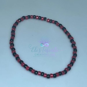 Ilde / Bracelet of Eleggua with Medium (3mm) Solid Black & Transparent Red Seed Beads Elastic Thread Without Clasp