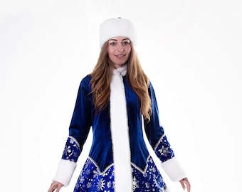 Déguisement de jeune fille des neiges, tenue de mère Noël bleue
