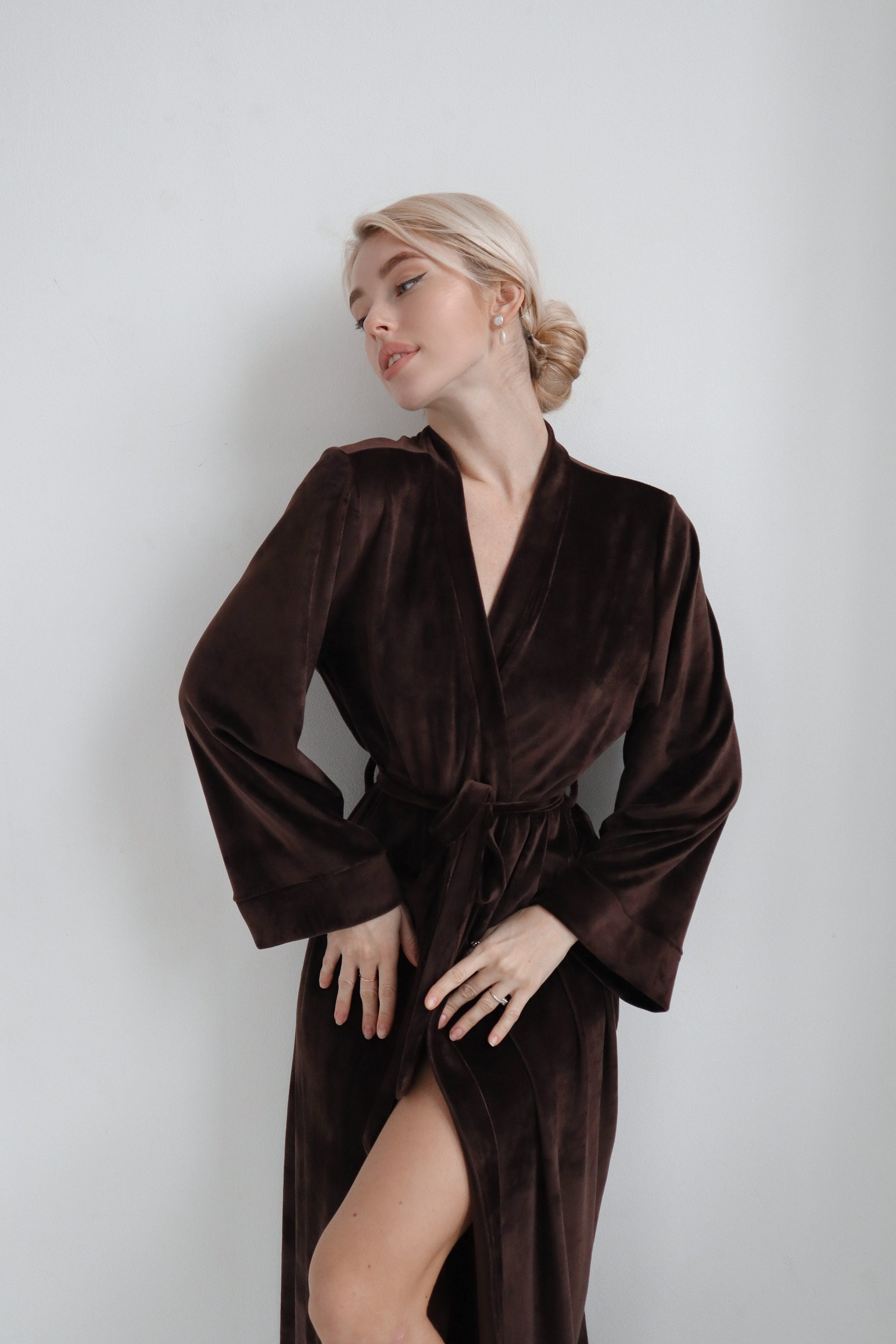 Long robe brown plush robe a gift to a woman women's Etsy