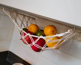 Fruit Hammock, hanging fruit storage, Boho home decor, Macrame Kitchen storage, Produce organiser, Produce bag, Small kitchen organisation