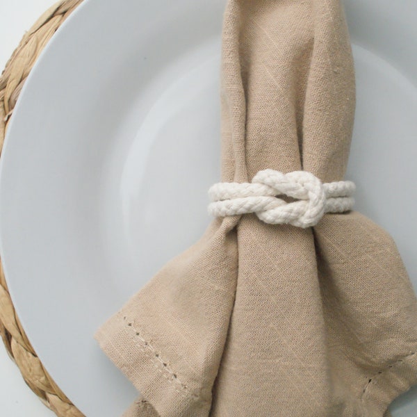 Cotton napkin rings, Macrame reef knot napkin rings, Nautical table decor, Beach wedding table decor, Natural rope napkin holder, idle rocks