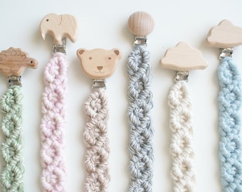 Baby Dummy Clip, Macrame dummy Holder, Pacifier clip, Soother clip, Baby Accessories, baby gift, baby shower, boho baby clip, mam adapter
