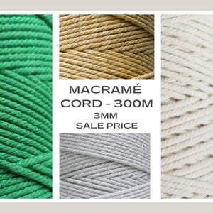 Cordino in cotone macramè da 3 mm, 300 METRI, Cordino in cotone ritorto, Cordino pastello, Cordino in cotone naturale, macramè maker, corda per macramè, spago per macramè
