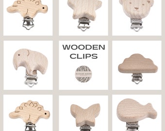 Wooden animal dummy clip ends, Pacifier crafting, Natural wood soother clips, CLIP ONLY, Macrame dummy clip making, Craft supplies