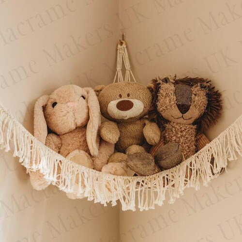 Toy hammock, soft toy storage, Boho nursery storage, Corner hammock, Macrame teddy hammock, teddy storage, Kids room decor, Baby shower gift