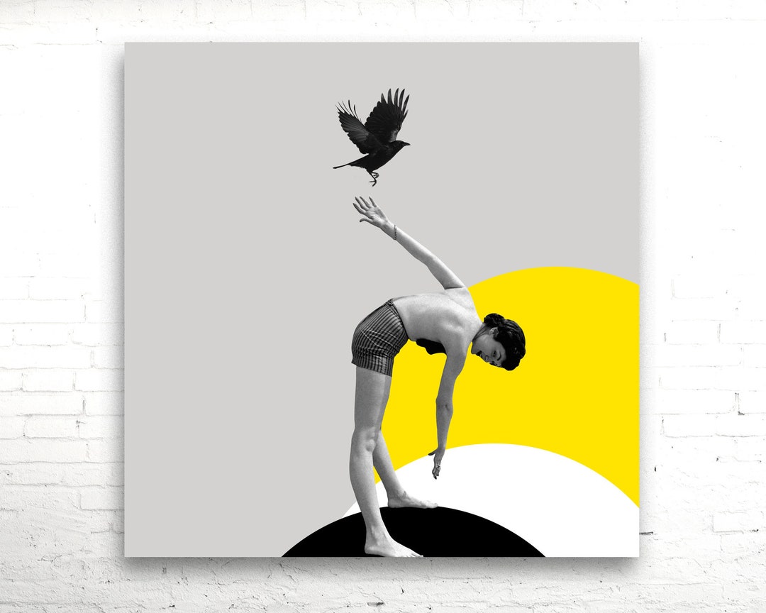 Canvas Extra Large Square Art Print, Black Bird Minimalist Art