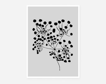 Black and white floral print, Delicate black white and floral art print, Minimalist wall decor, Flower art print, Scandinavian Style