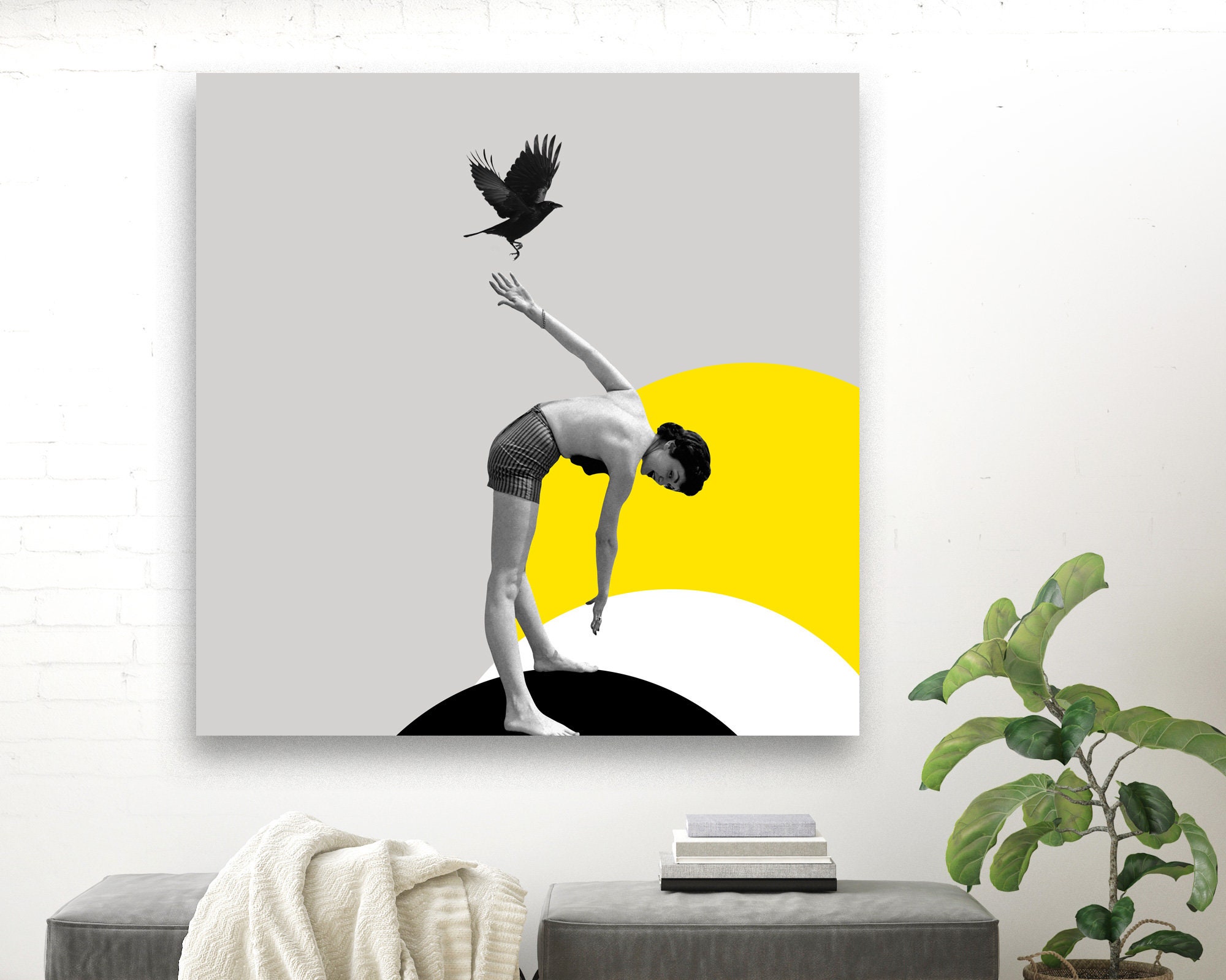 Canvas Extra Large Square Art Print Black Bird Minimalist Etsy