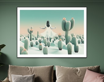 Large cactus art print, Surreal oversized art print, Contemporary wall decor, Extra large wall Decor,boho wall decor, succulents wall art