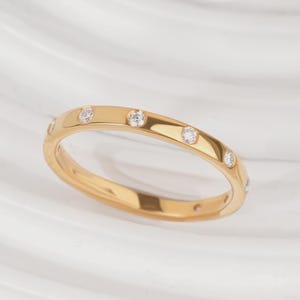14k Gold Diamond Dainty Ring, Minimalist Wedding Ring, Half Eternity Ring, Simple Diamond Ring, Stackable Gold Ring, 14k Solid Gold