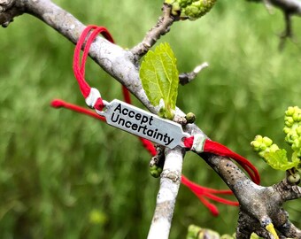 friendship bracelet string awareness bracelet  Red string silver handmade bracelet engraved Accept Uncertainty dainty bracelet