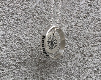 Silver compass necklace Kinetic jewelry Sustainability jewelry Accept Uncertainty Motivation jewelry Statement quote necklace for her